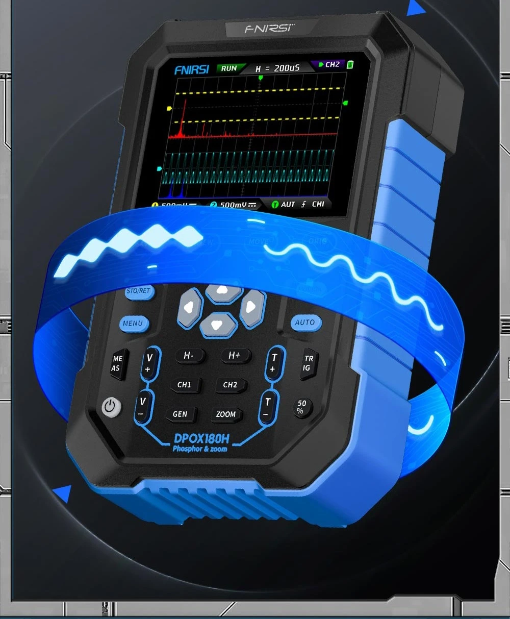 FNIRSI DPOX180H Digital Phosphor Oscilloscope 2 in 1 Dual-channel, 180MHz Bandwidth, DDS Signal Generator, US Plug - Blue