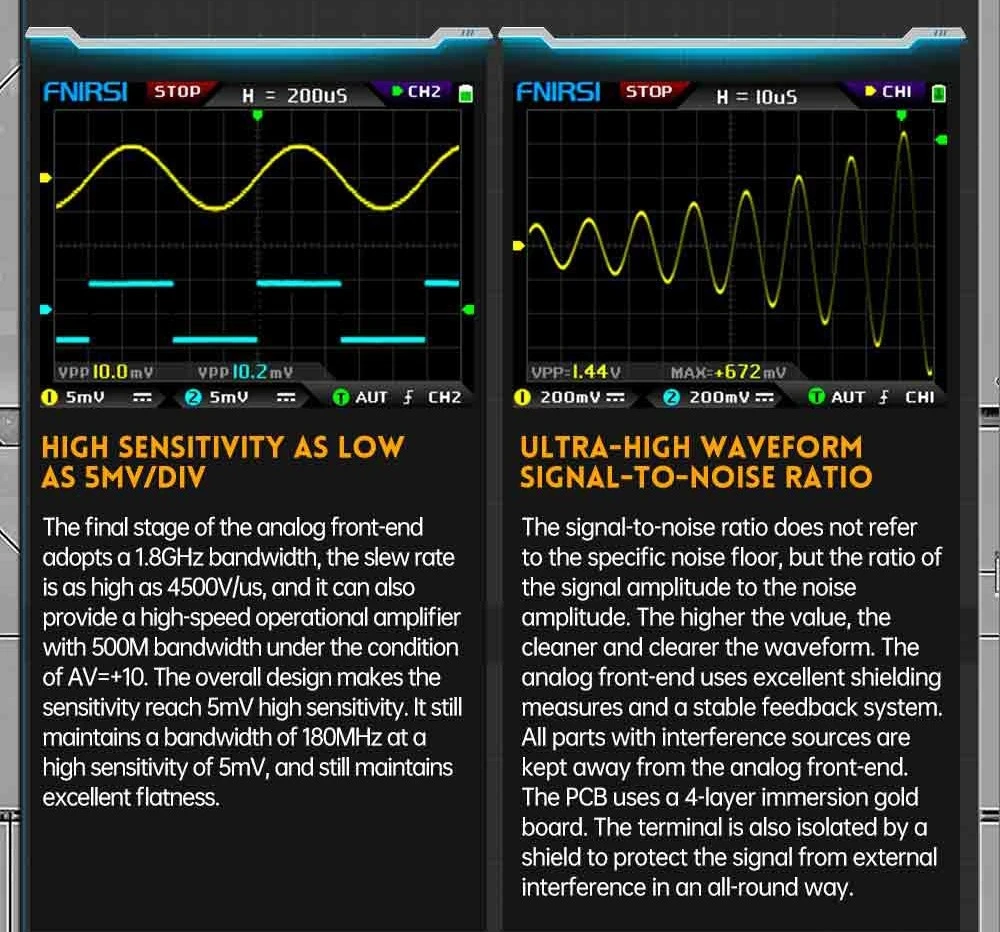 FNIRSI DPOX180H Digital Phosphor Oscilloscope 2 in 1 Dual-channel, 180MHz Bandwidth, DDS Signal Generator, US Plug - Blue