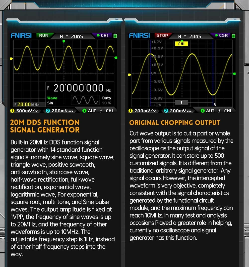 FNIRSI DPOX180H Digital Phosphor Oscilloscope 2 in 1 Dual-channel, 180MHz Bandwidth, DDS Signal Generator, US Plug - Blue