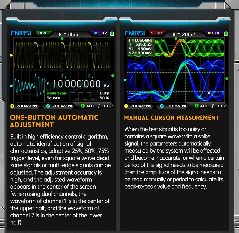 FNIRSI DPOX180H Digital Phosphor Oscilloscope 2 in 1 Dual-channel, 180MHz Bandwidth, DDS Signal Generator, US Plug - Blue
