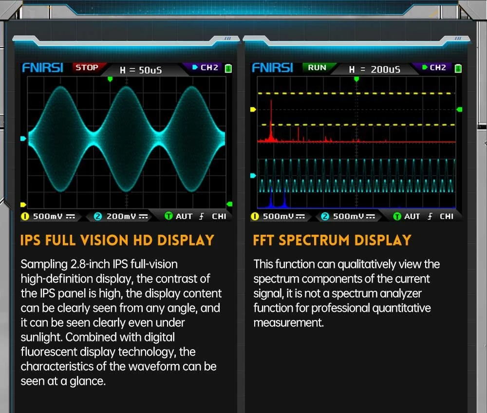 FNIRSI DPOX180H Digital Phosphor Oscilloscope 2 in 1 Dual-channel, 180MHz Bandwidth, DDS Signal Generator, US Plug - Blue