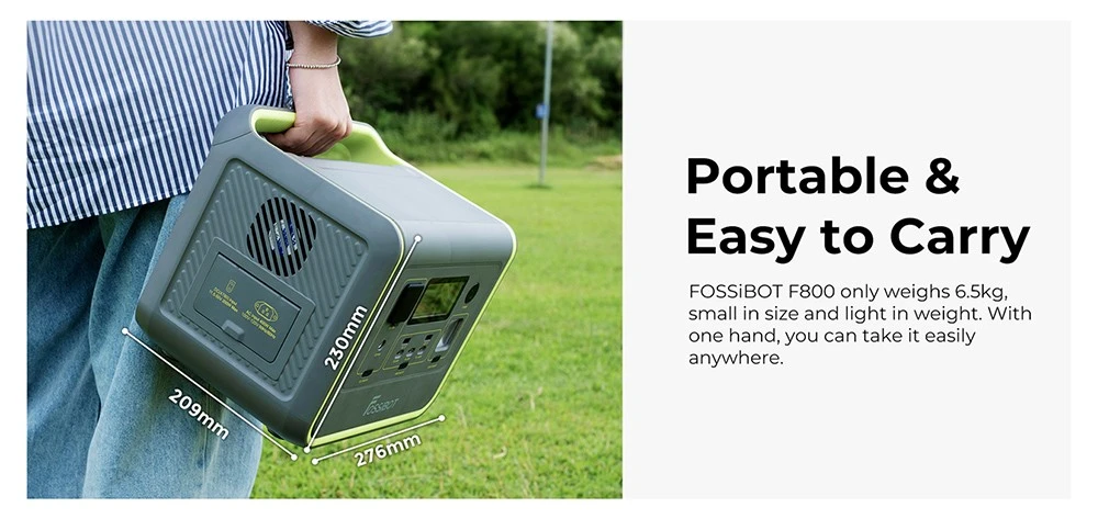 FOSSiBOT F800 Portable Power Station, 512Wh LiFePO4 Solar Generator, 800W AC Output, 200W Max Solar Input, 8 Outlets, LED Light - Black