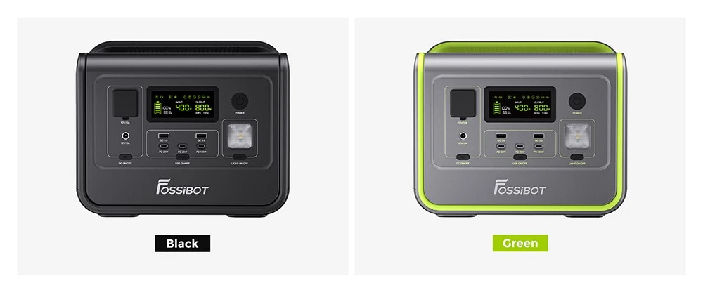 FOSSiBOT F800 Portable Power Station, 512Wh LiFePO4 Solar Generator, 800W AC Output, 200W Max Solar Input, 8 Outlets, LED Light - Black