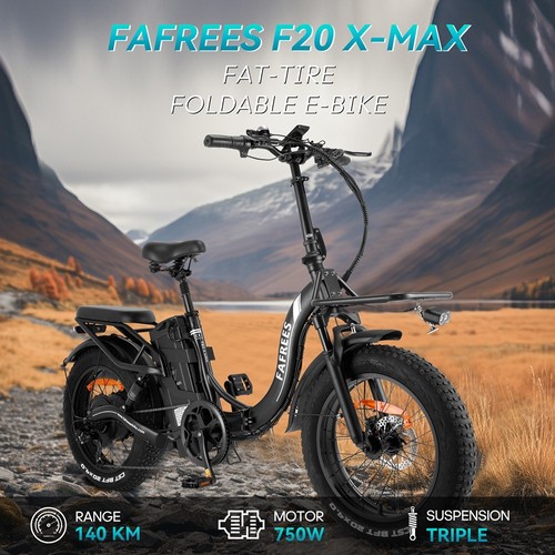 Fafrees F20 X-Max Elektrofahrrad 20 x 4,0 Zoll Fat Tire 750 W bürstenloser Motor 48 V 30 Ah Akku 25 km/h Standard-Höchstgeschwindigkeit 200 km Max. Reichweite Shimano 7-Gang-Schaltung Hydraulische Scheibenbremsen - Schwarz