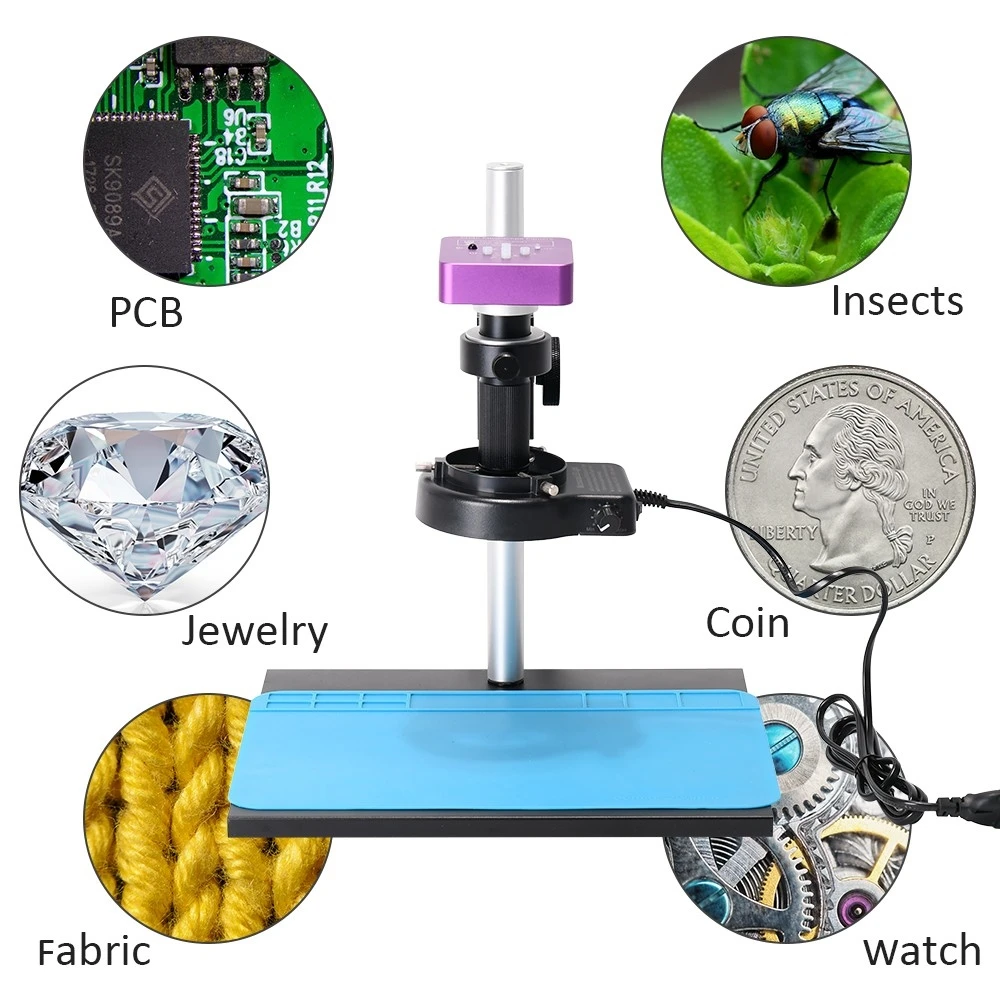 HAYEAR HY513011A Industrial Digital Video Microscope, 51MP Camera, 150X C-Mount Lens, 56-LED Ring Light, for PCB Repair, Jewelry Appraisal