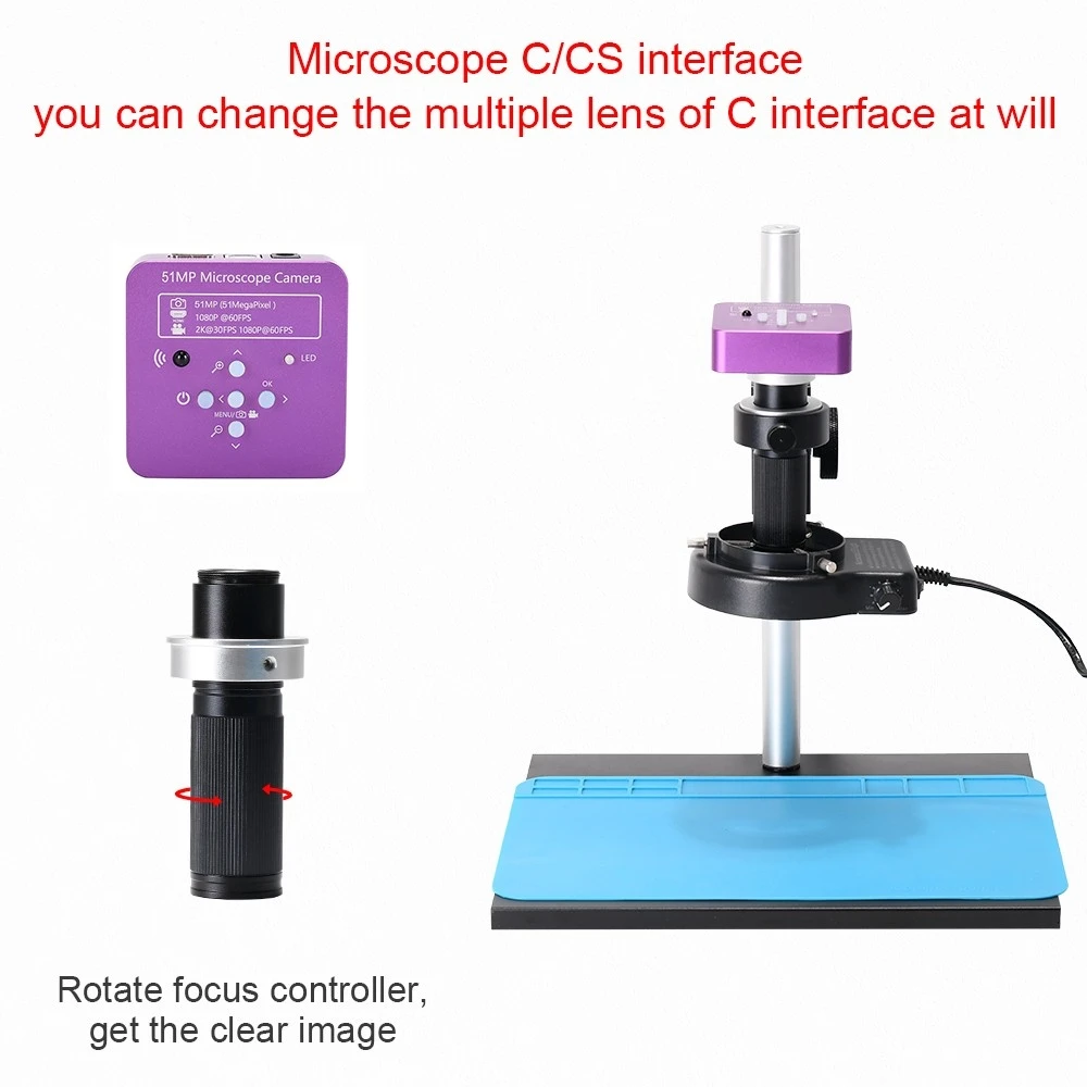 HAYEAR HY513011A Industrial Digital Video Microscope, 51MP Camera, 150X C-Mount Lens, 56-LED Ring Light, for PCB Repair, Jewelry Appraisal