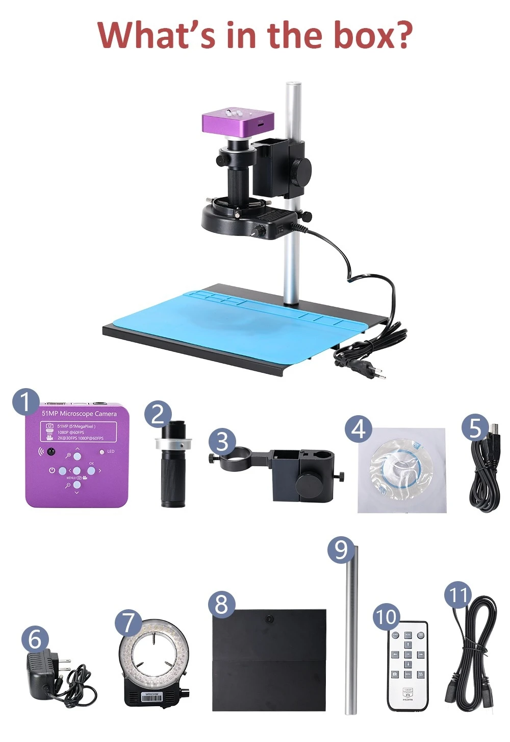 HAYEAR HY513011A Industrial Digital Video Microscope, 51MP Camera, 150X C-Mount Lens, 56-LED Ring Light, for PCB Repair, Jewelry Appraisal