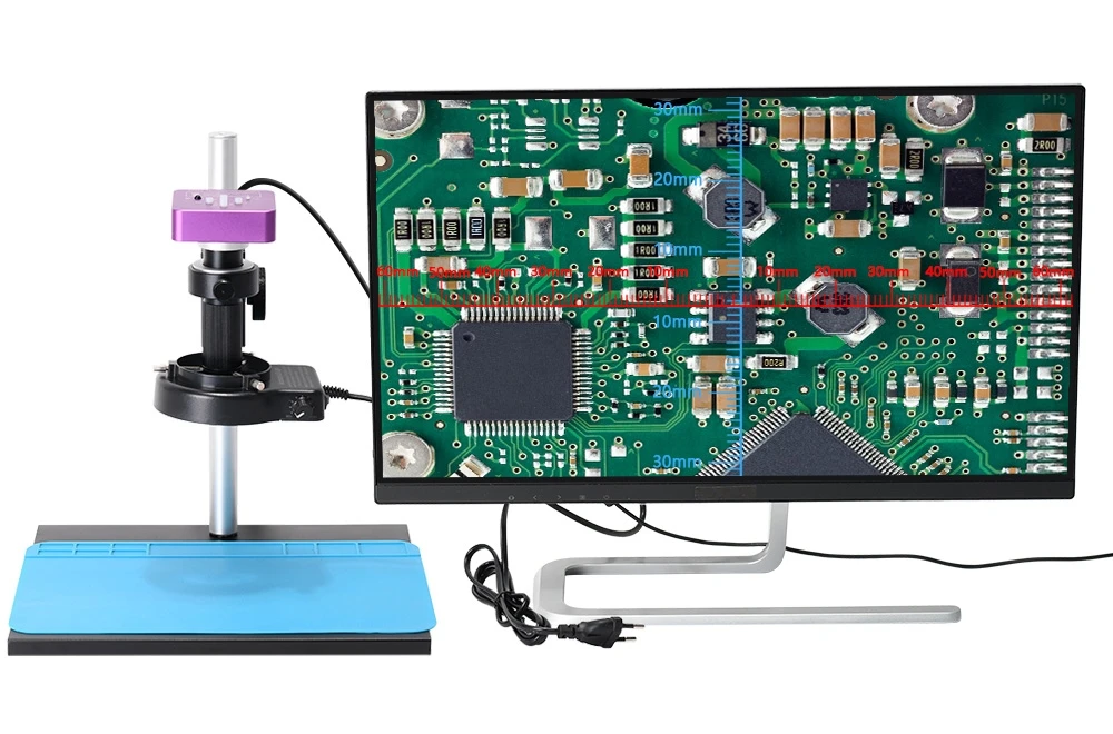 HAYEAR HY513011A Industrial Digital Video Microscope, 51MP Camera, 150X C-Mount Lens, 56-LED Ring Light, for PCB Repair, Jewelry Appraisal