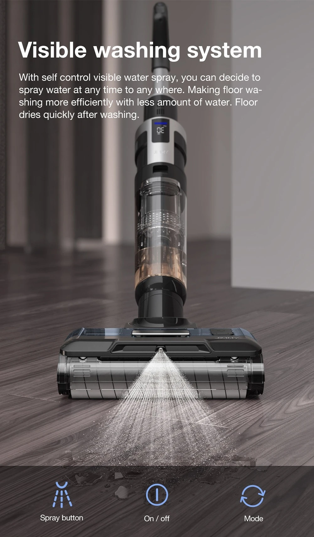 JIMMY HW9 Cordless Wet and Dry Vacuum Cleaner, Self-Cleaning, 400ml Dust Water Tank, Waterproof Brushless Motor, Water Spray Control, LED Display