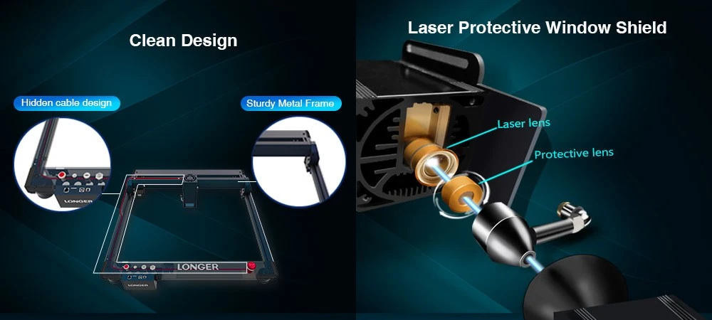 LONGER Laser B1 40W Laser Engraver Cutter, 8-core Laser Head, 44-48W Power Output, 450x440mm Engraving Area