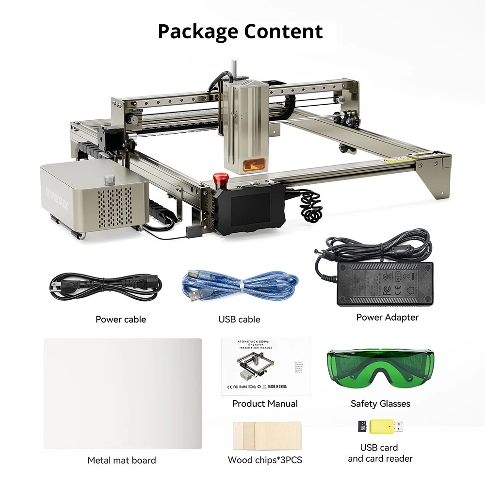 ATOMSTACK S40 Pro Laser Engraver Cutter with F30 Pro Air Assist Kit, 48W Laser Power, Fixed Focus, 0.01mm Engraving Accuracy, 24W/48W Dual Modes, App Control, 400*400mm