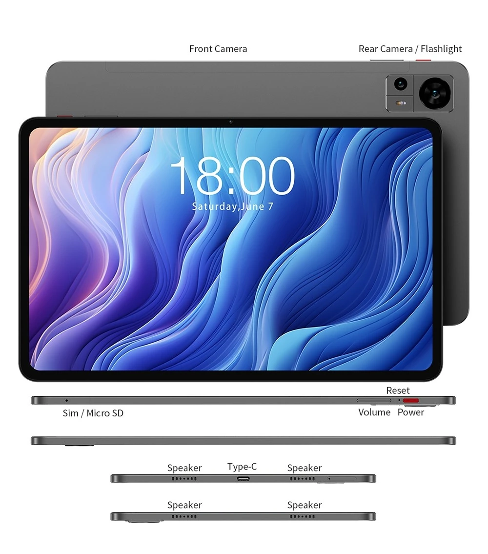 Teclast T60 Android 13 Tablet 12 inch UNISOC T616 Octa-Core Processor 8GB+8GB Expansion DDR4 RAM 256G SSD 2000 * 1200 2K 2.4g/5g Dual-band WiFi Bluetooth 5.0