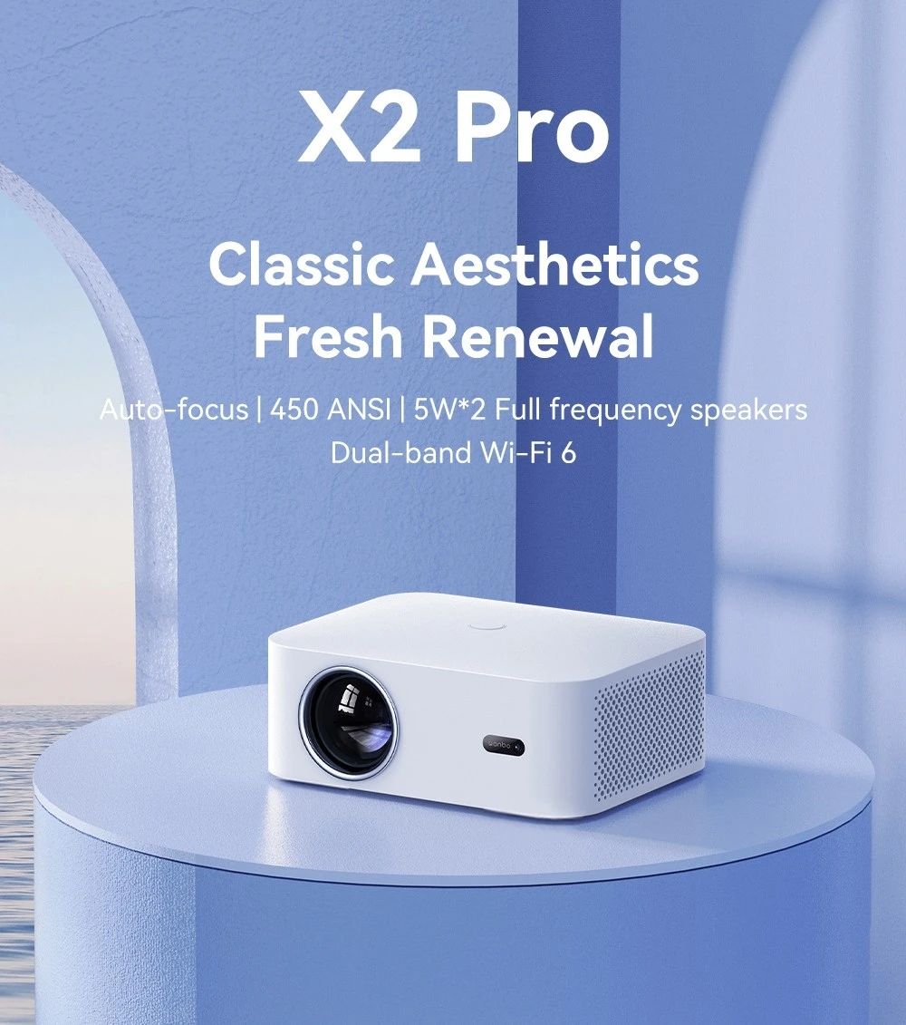 WANBO X2 Pro Projector, Dual-Band Wifi 6, Bluetooth 5.0, Android 9.0 - EU Plug