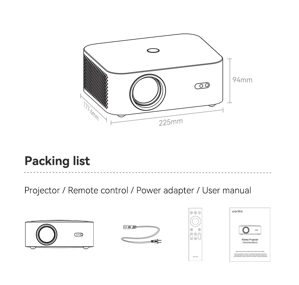 WANBO X2 Pro Projektor, Dual-Band Wifi 6, Bluetooth 5.0, Android 9.0 – EU-Stecker
