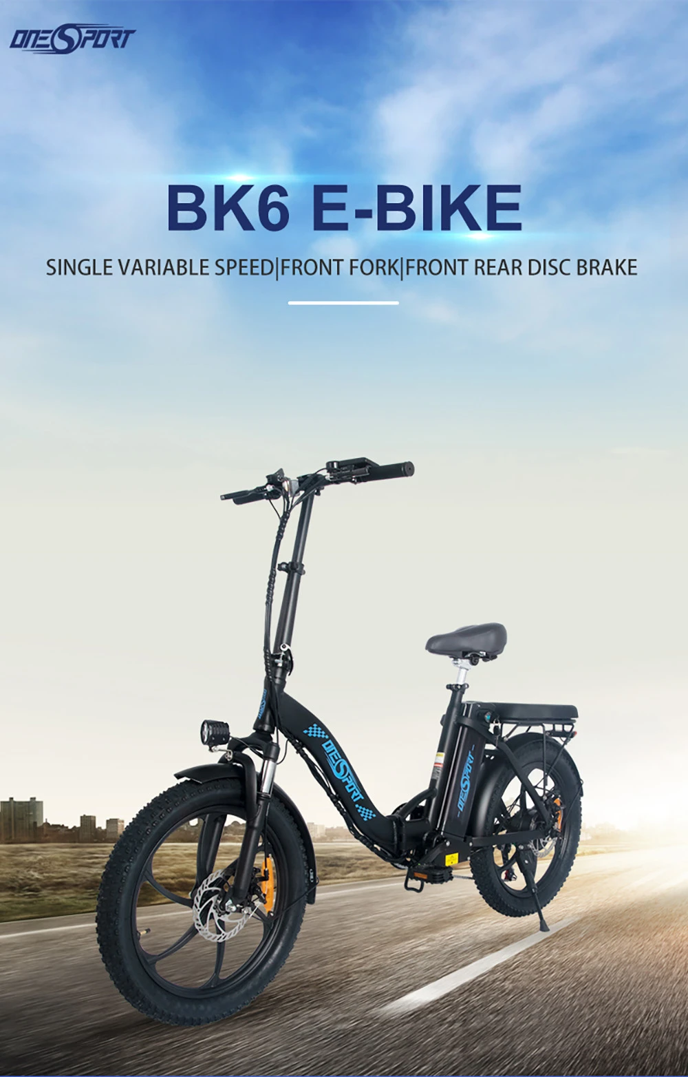 ONESPORT BK6 Electric Bike 48V 350W Motor 10Ah Battery Shimano 7 Speed Gear Front Suspension and Dual Disc Brakes - Black