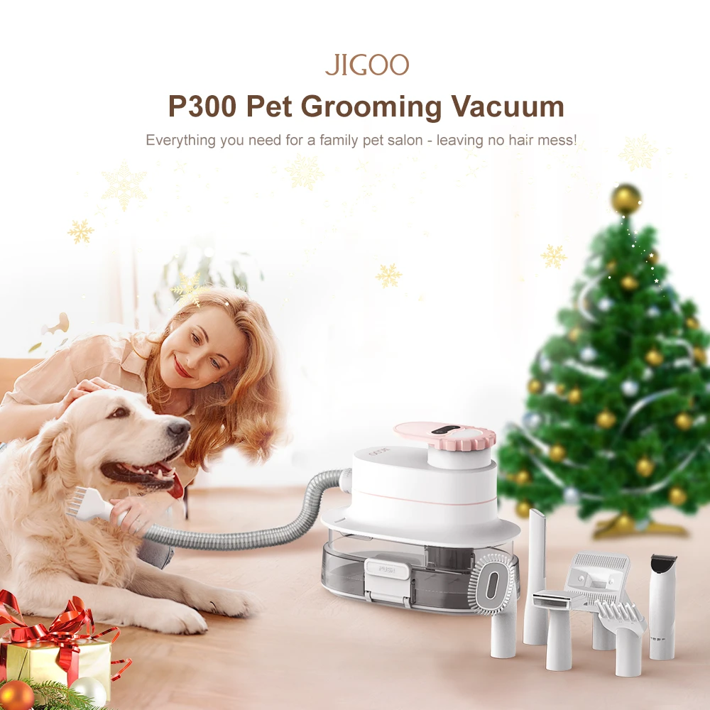 JIGOO P300 真空吸尘器狗美容套件 11 合 1 专业宠物美容套装 3 种速度模式 4L 灰尘碗 4 个导梳低噪音适用于狗猫 - 欧盟插头