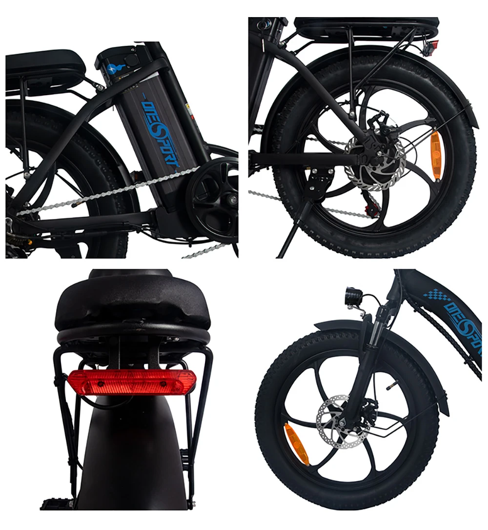 ONESPORT BK6 Electric Bike 48V 350W Motor 10Ah Battery Shimano 7 Speed Gear Front Suspension and Dual Disc Brakes - Black