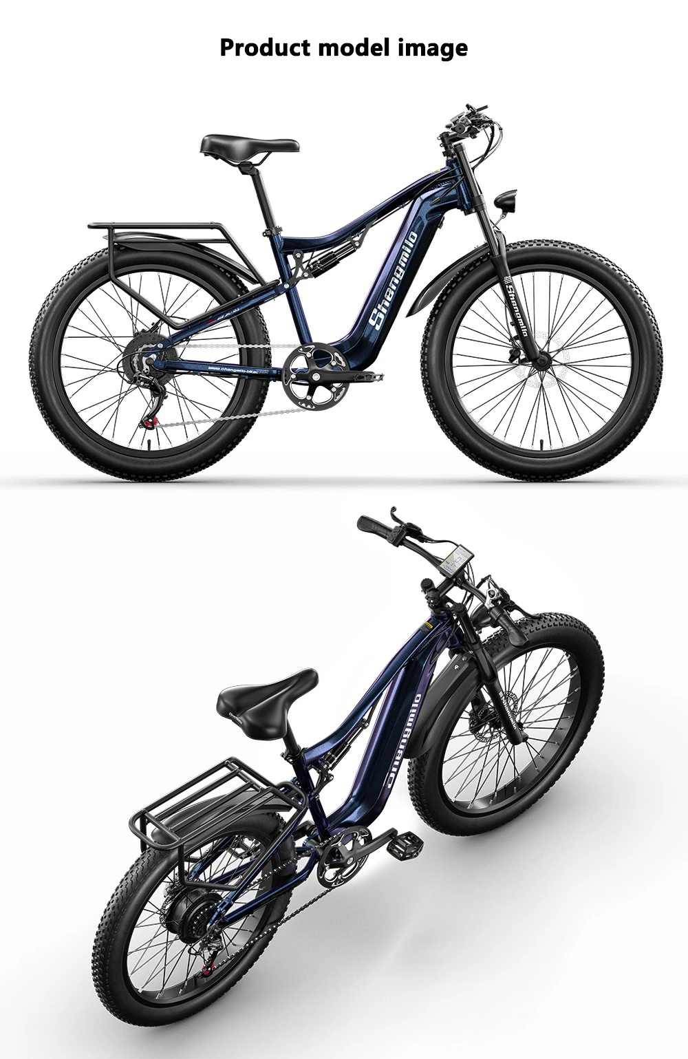 2023 Novi Shengmilo MX03 Električni brdski bicikl 26*3.0 inča Fat Tire 500W Bafang motor 40km/h Maksimalna brzina 48V 15Ah Baterija 180kg Opterećenje SHIMANO 7-brzinski mjenjač Dvostruka hidraulička disk kočnica