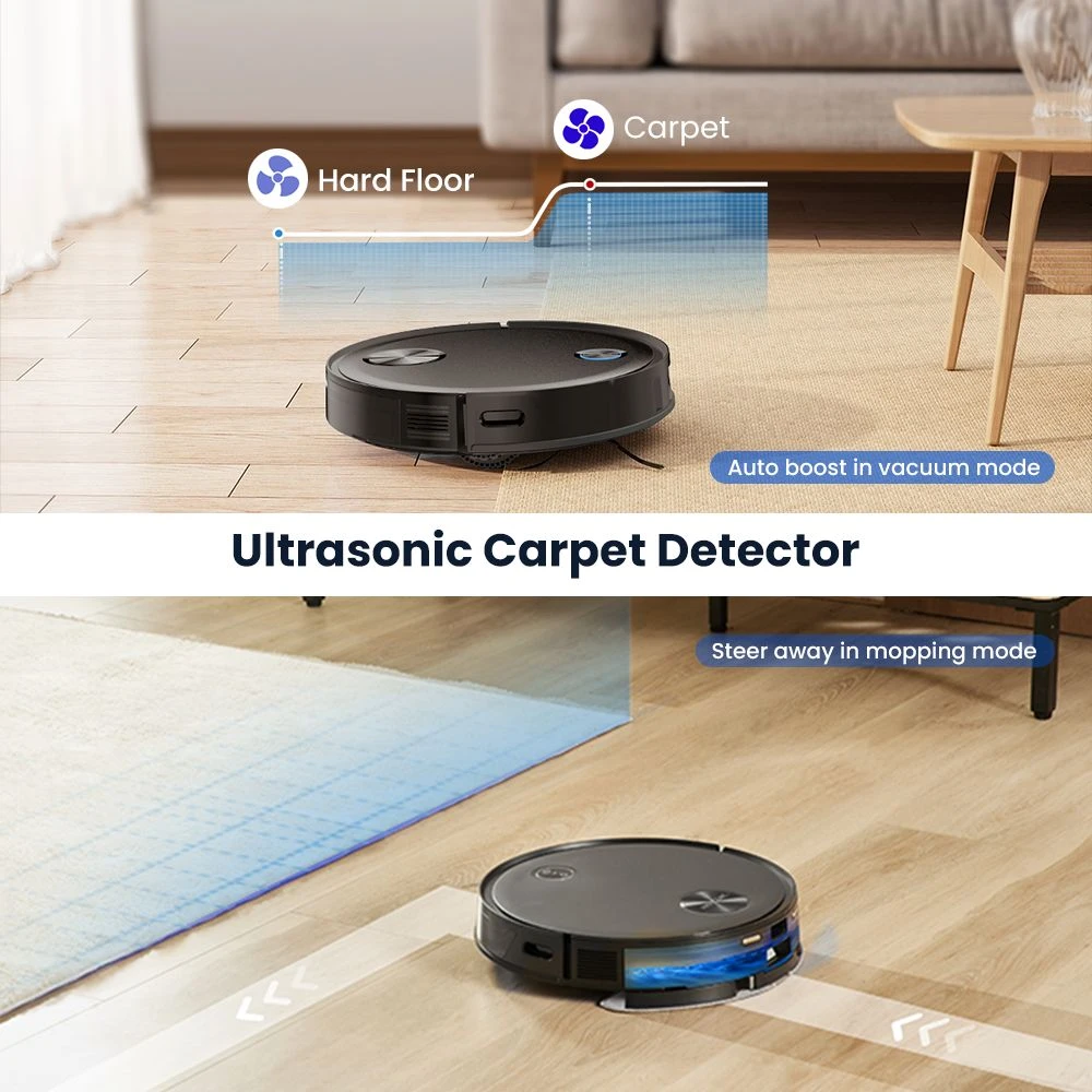 Proscenic V10 Robot Vacuum Cleaner 3 In 1 Vacuuming Sweeping and Mopping 3000pa Vibrating Mopping System LDS Navigation 240ml Dust Bin 2600mAh Battery 120Mins Runtime Smart APP & Alexa Control - Black