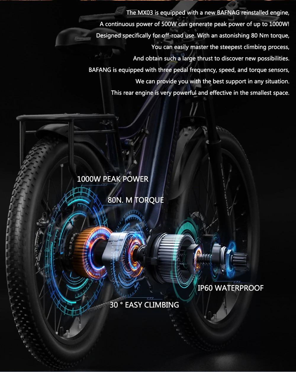 2023 Novi Shengmilo MX03 Električni brdski bicikl 26*3.0 inča Fat Tire 500W Bafang motor 40km/h Maksimalna brzina 48V 15Ah Baterija 180kg Opterećenje SHIMANO 7-brzinski mjenjač Dvostruka hidraulička disk kočnica