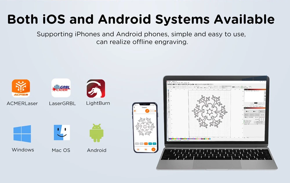 ACMER P2 33W Laser Cutter, Engraving at 30000mm/min, Ultra-silent Auto Air Assist, 0.01mm Engraving Accuracy, iOS Android App Control, Pre-Assembled, 420*400mm