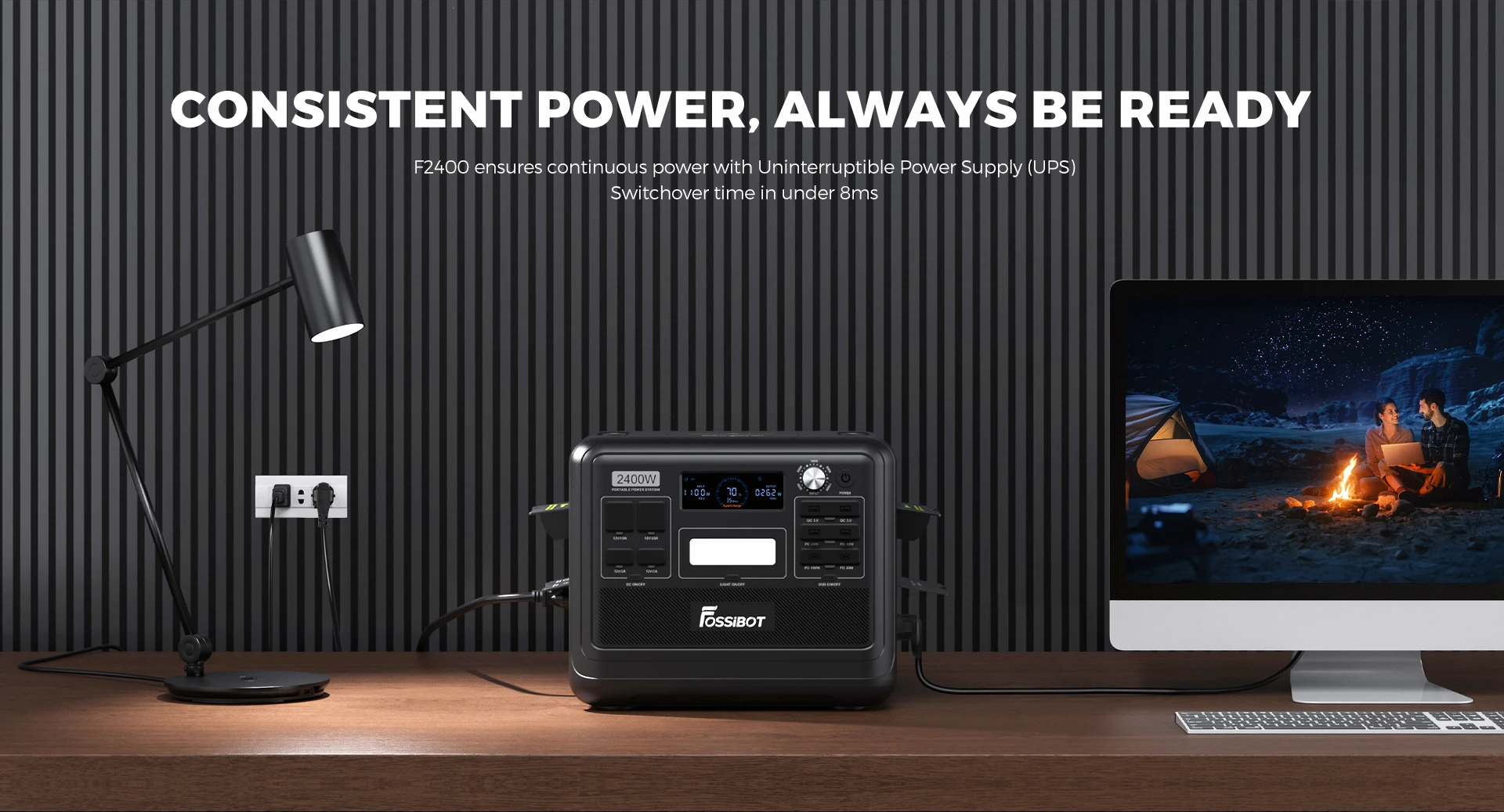Centrale électrique portable FOSSiBOT F2400 + panneau solaire pliable FOSSiBOT SP200 18 V 200 W, batterie LiFePO4 2048 Wh/640 000 mAh, générateur solaire 2 400 W (4 600 W en crête), 3 prises AC RV Car USB Type-C QC3.0 PD DC5521 à onde sinusoïdale pure, charge rapide en 1,5 heure