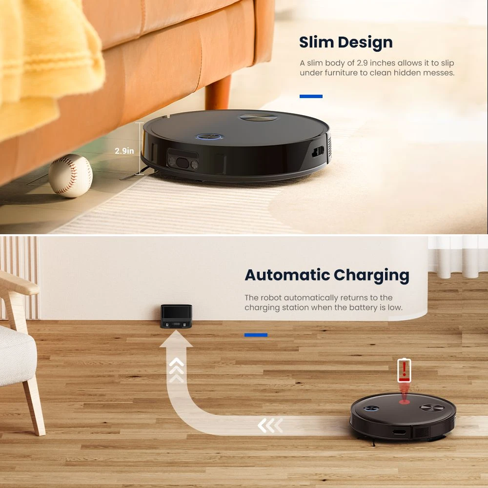 Proscenic V10 Robot Vacuum Cleaner 3 In 1 Vacuuming Sweeping and Mopping 3000pa Vibrating Mopping System LDS Navigation 240ml Dust Bin 2600mAh Battery 120Mins Runtime Smart APP & Alexa Control - Black