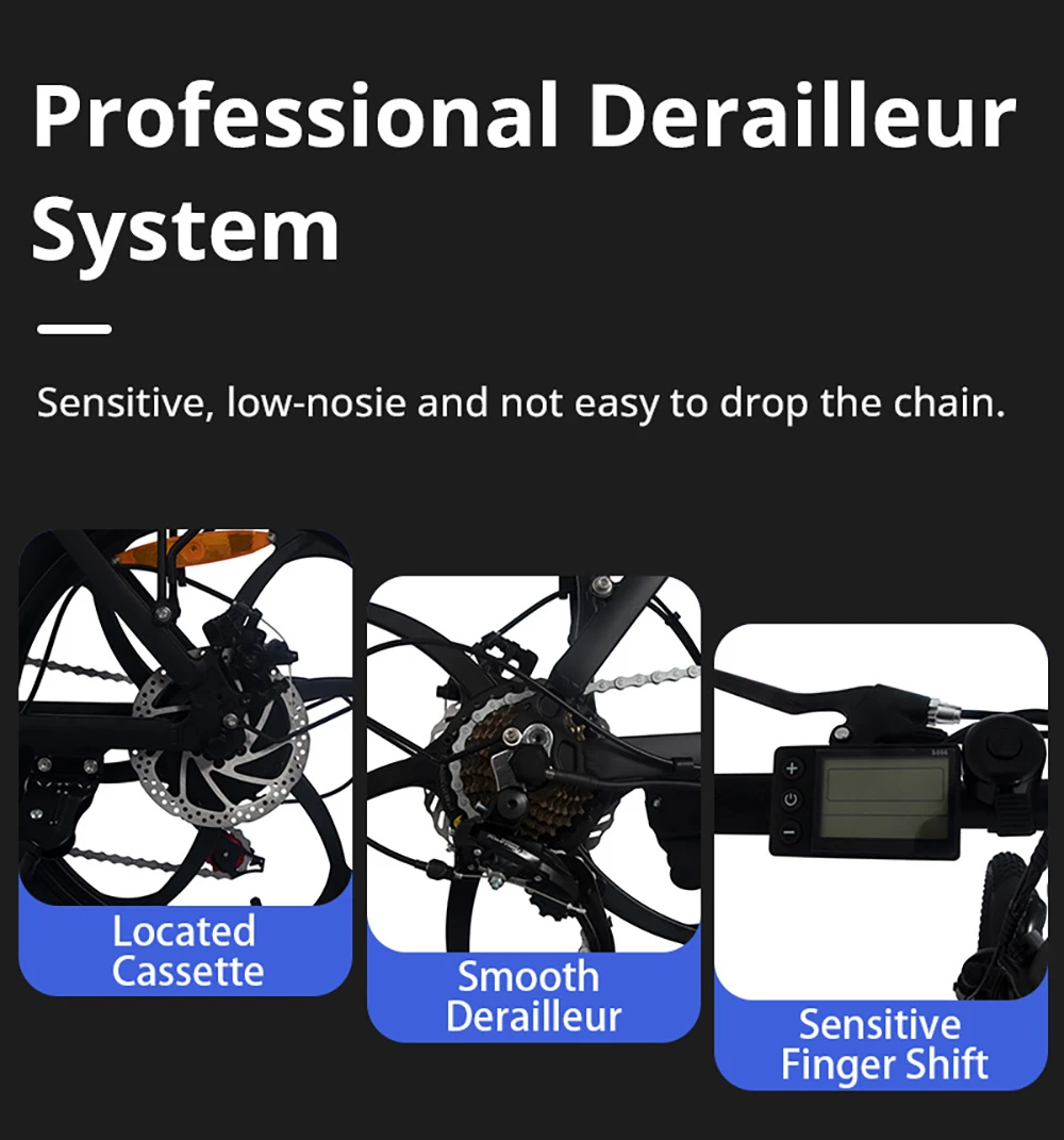 ONESPORT BK6 Electric Bike 48V 350W Motor 10Ah Battery Shimano 7 Speed Gear Front Suspension and Dual Disc Brakes - Black