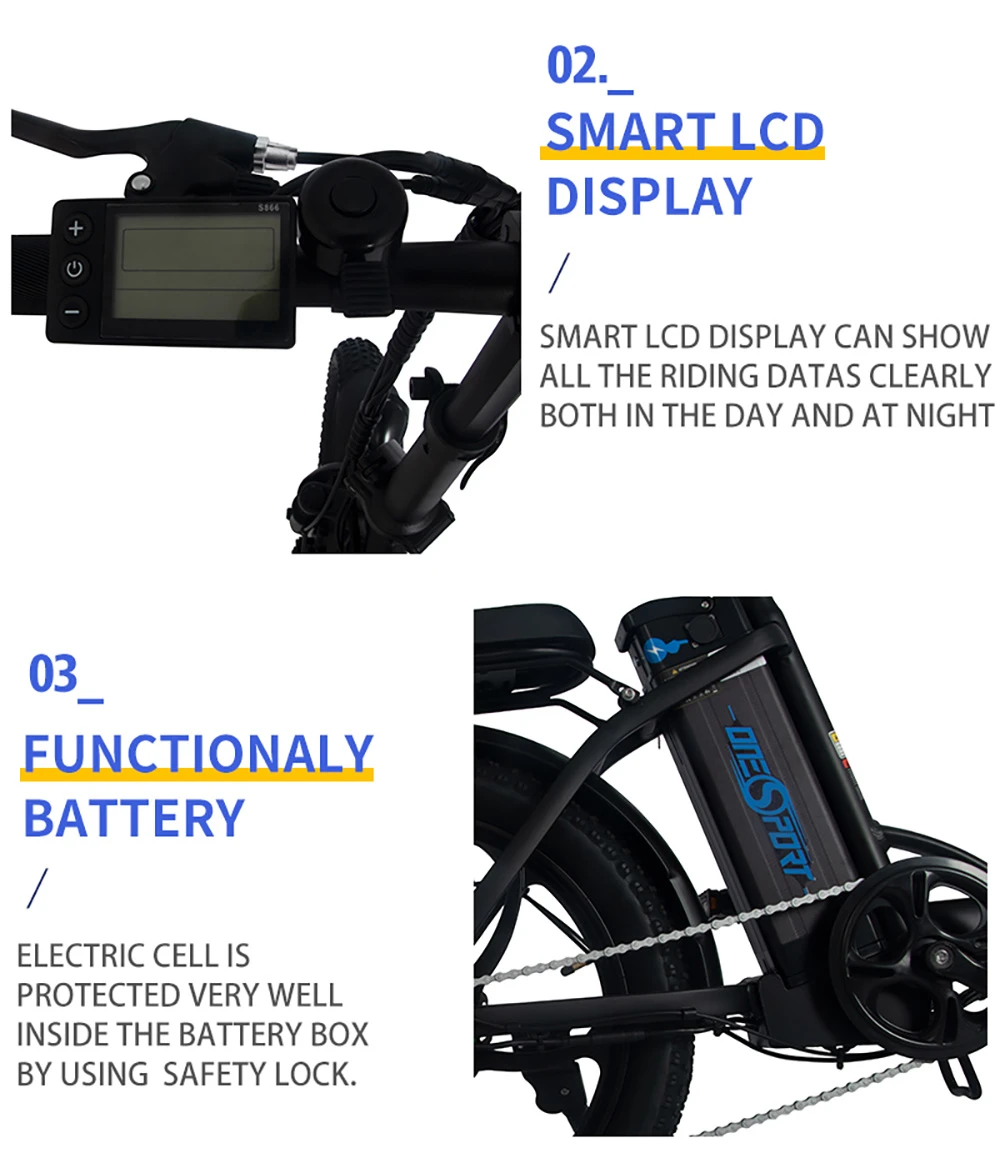 ONESPORT BK6 Electric Bike 48V 350W Motor 10Ah Battery Shimano 7 Speed Gear Front Suspension and Dual Disc Brakes - Black