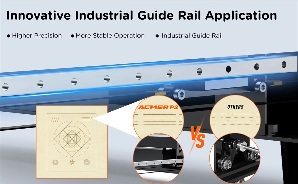 ACMER P2 33W Laser Cutter, Engraving at 30000mm/min, Ultra-silent Auto Air Assist, 0.01mm Engraving Accuracy, iOS Android App Control, Pre-Assembled, 420*400mm