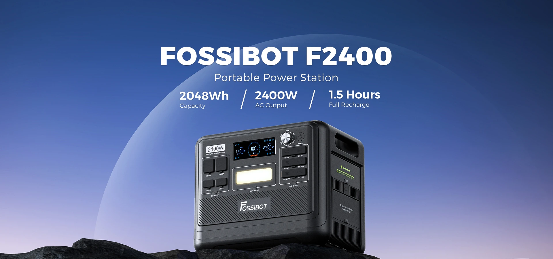 FOSSIBOT - FOSSiBOT F2400 Centrale électrique portable, batterie LiFePO4  2048Wh/640000mAh, générateur solaire 2400W (4600W crête), 3xAC RV voiture  USB Type-C QC3.0 PD DC5521 sorties complètes à onde sinusoïdale pure, 1,5  heures de