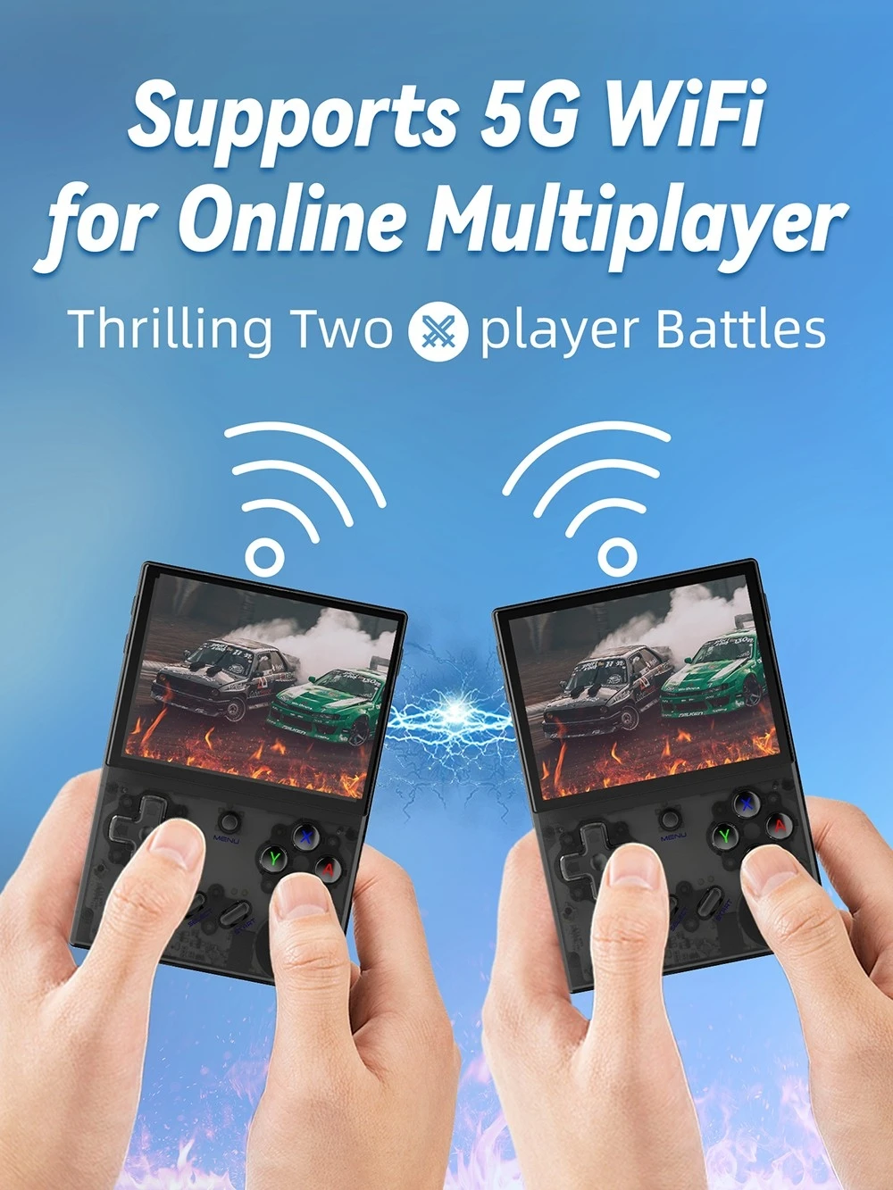 ANBERNIC RG35XX Plus Game Console, 64GB TF Card with 5000+ Games, 3300mAh Battery, 8Hours of Playtime, 5G WiFi Bluetooth, Moonlight Streaming, Vibration Motor - Transparent Black