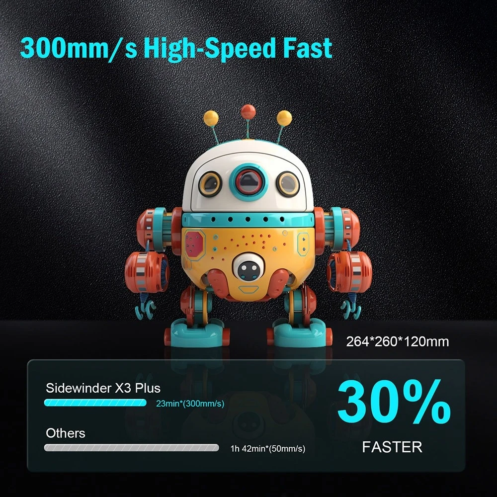 Artillery Sidewinder X3 Plus Imprimante 3D, mise à niveau automatique, vitesse d'impression maximale de 300 mm/s, extrudeuse directe à double engrenage, buse de nettoyage automatique, carte mère STM32 bits, éclairage supérieur, 300 x 300 x 400 mm