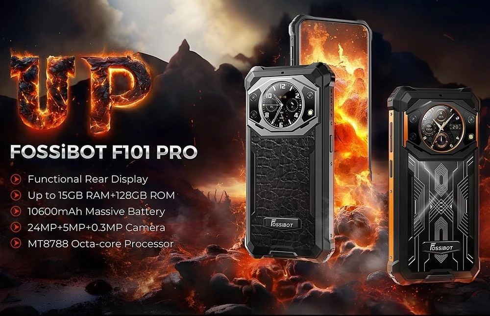 FOSSiBOT F101 PRO Rugged Smartphone, 8GB+128GB, AI Triple Camera, 1.32 inch Rear Screen, 10600mAh Large Battery, Fingerprint/Face Unlock, 5.45 inch HD+ IPS Screen, Android 13.0 - Leather
