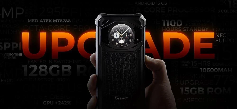 FOSSiBOT F101 PRO Rugged Smartphone, 8GB+128GB, AI Triple Camera, 1.32 inch Rear Screen, 10600mAh Large Battery, Fingerprint/Face Unlock, 5.45 inch HD+ IPS Screen, Android 13.0 - Leather