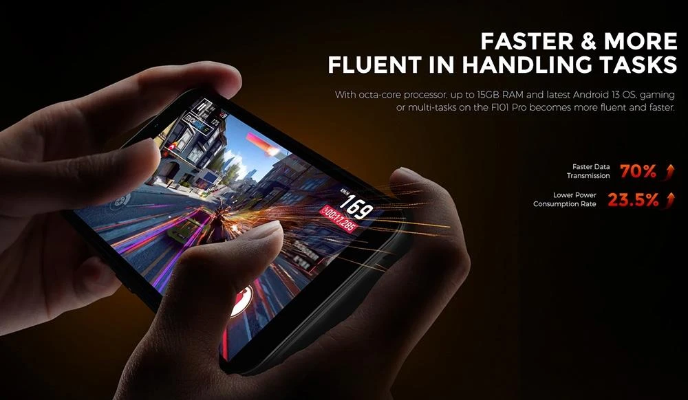 FOSSiBOT F101 PRO Rugged Smartphone, 8GB+128GB, AI Triple Camera, 1.32 inch Rear Screen, 10600mAh Large Battery, Fingerprint/Face Unlock, 5.45 inch HD+ IPS Screen, Android 13.0 - Leather