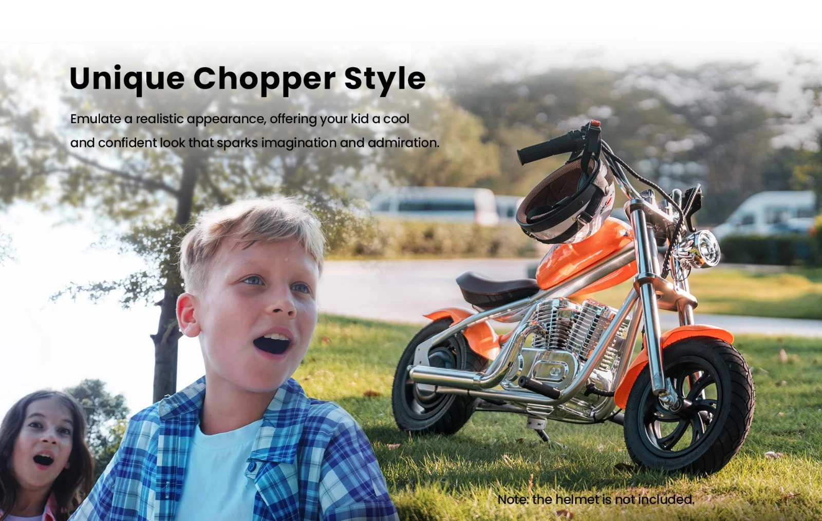 HYPER GOGO Challenger 12 Plus with App Electric Motorcycle for Kids 12'' Pneumatic Tires Bluetooth Speaker Fog - Orange