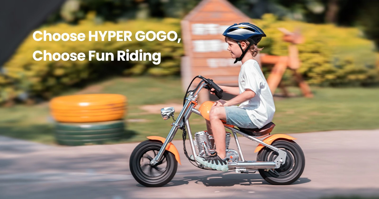 HYPER GOGO Challenger 12 Plus with App Electric Motorcycle for Kids 12'' Pneumatic Tires Bluetooth Speaker Fog - Orange