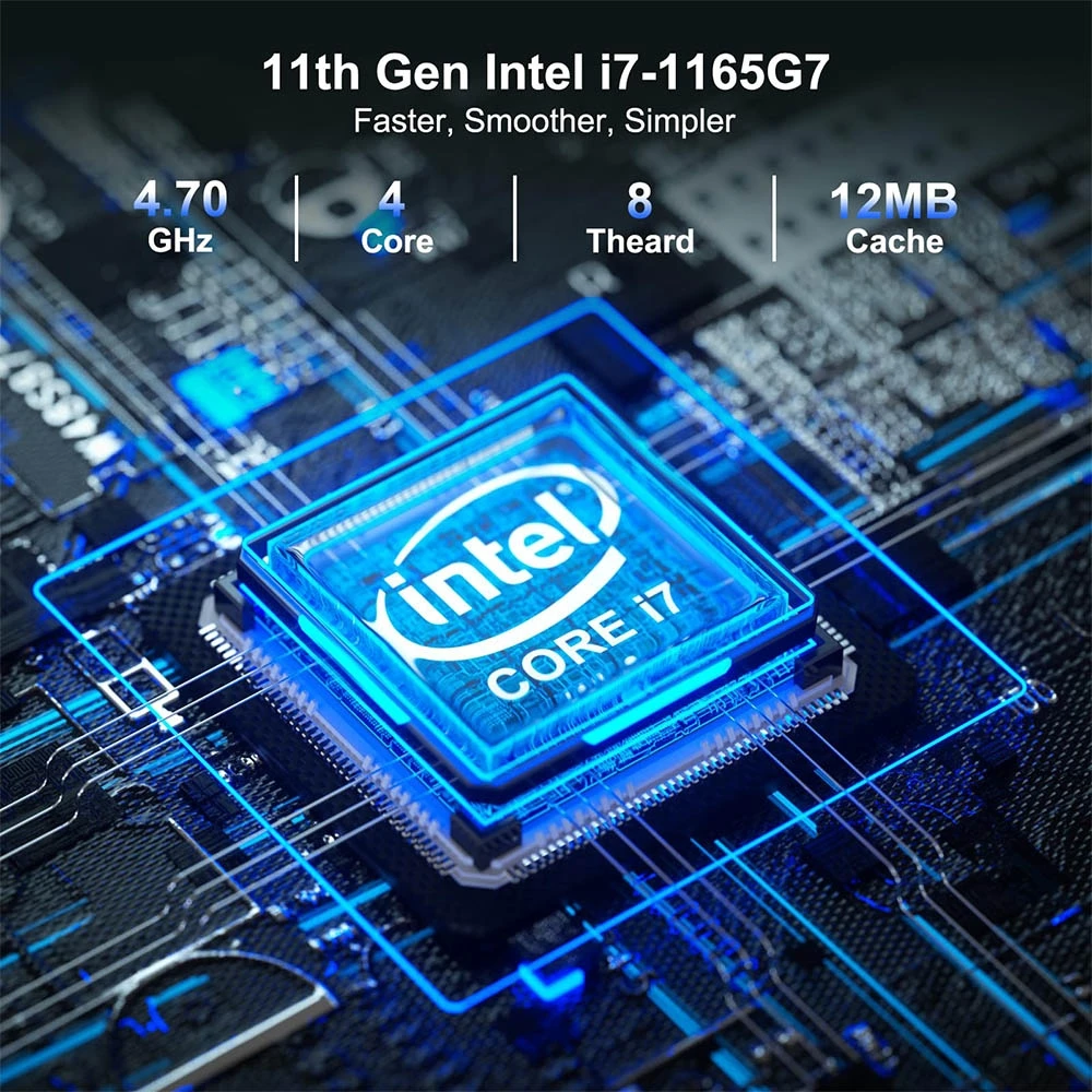 Intel NUC 11 Mini PC, Intel Core i7-1165G7 Quad Core Up to 4.7GHz, 16GB ‎DDR4 RAM 512GB SSD, 1* HDMI 1*DP 2*Thunderbolt 4K Duadruple Display, 2.4/5GHz Wi-Fi6 Bluetooth5.2, 3*USB3.2 1*SD Card Slot 1*RJ45 1*Audio Jack