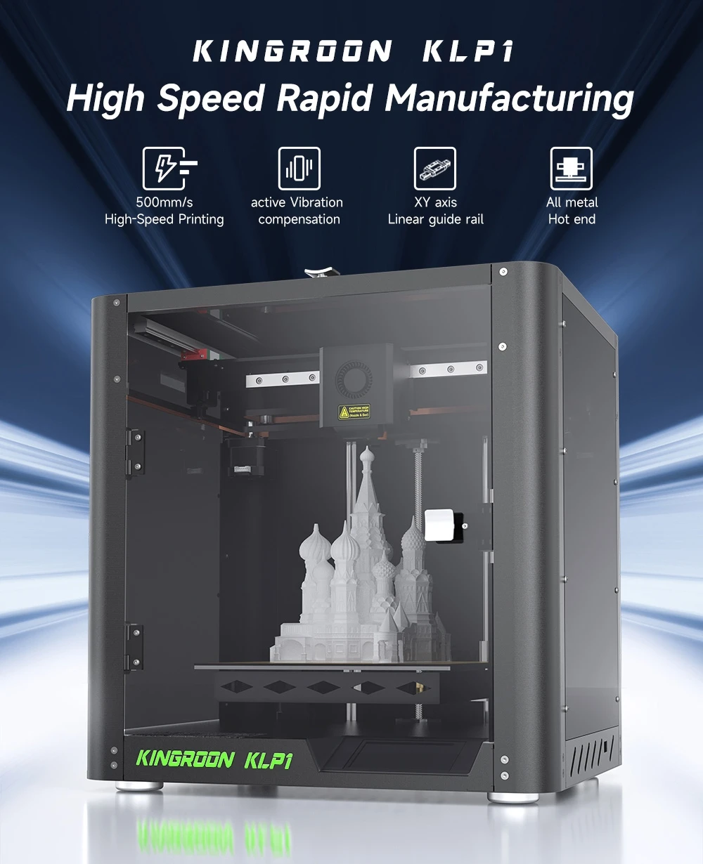 KINGROON KLP1 3D Printer, Auto Leveling, 0.05-0.3mm Printing Accuracy, 500mm/s Printing Speed, Klipper Firmware, Material Break Detection, 5:1 Gear Ratio, 210x210x210mm