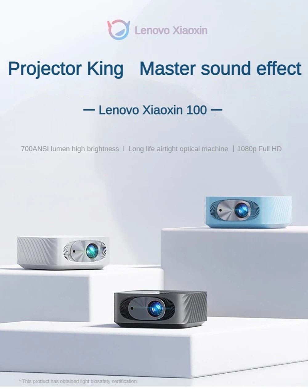 Projektor Lenovo Xiaoxin 100, 1080P 700ANSI Lumens 2GB+16GB WiFi 6 Bluetooth 5.0 Korrigjimi i gurit të fokusit automatik - E zezë
