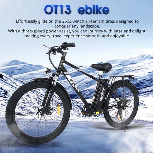 ONESPORT OT13 Electric Bike, 26*3 inch Fat Tires, 350W Motor, 48V15Ah Battery, 25km/h Max Speed 100km Max Range