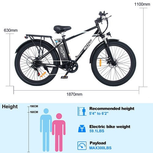 ONESPORT OT13 elektriskais velosipēds, 26*3 collu riepas, 350W motors, 48V15Ah akumulators, 25km/h max ātrums 100km max distance