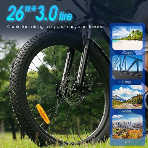 ONESPORT OT13 Electric Bike, 26*3 inch Fat Tires, 350W Motor, 48V15Ah Battery, 25km/h Max Speed 100km Max Range