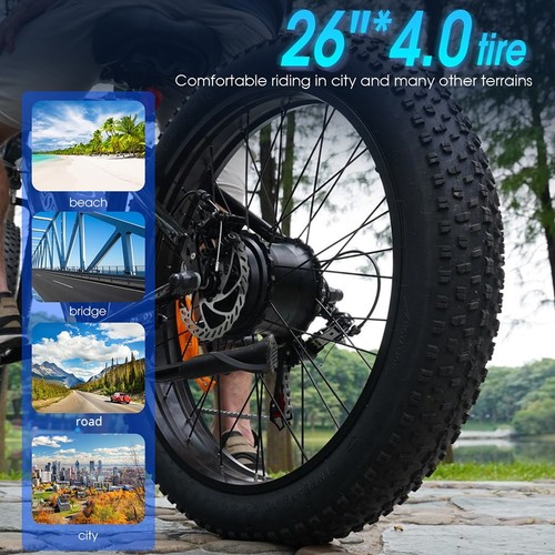 ONESPORT OT15 Electric Bike, 26*4 inch Fat Tires 500W Motor 48V 17Ah Battery 25km/h Max Speed 100km Max Range