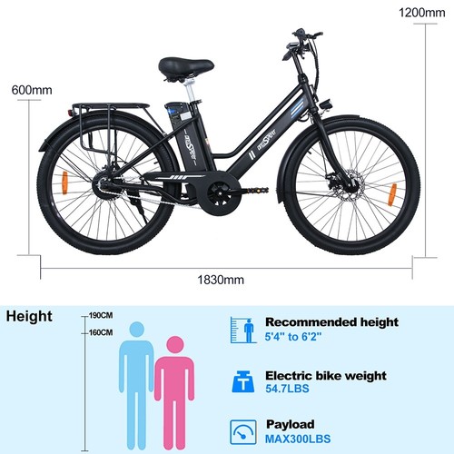 ONESPORT OT18 elektrinis dviratis, 26*2,35 colio padangos 350W variklis 36V14,4Ah baterija 25km/h maksimalus greitis – juodas