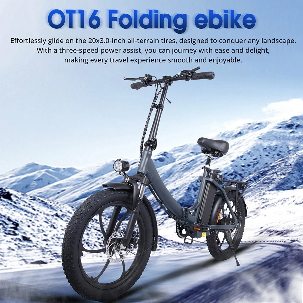 OT16 20*3.0 inch Tires Electric Bike, 350W Motor 48V15Ah Battery 25km/h Max Speed Disc Brakes - Grey