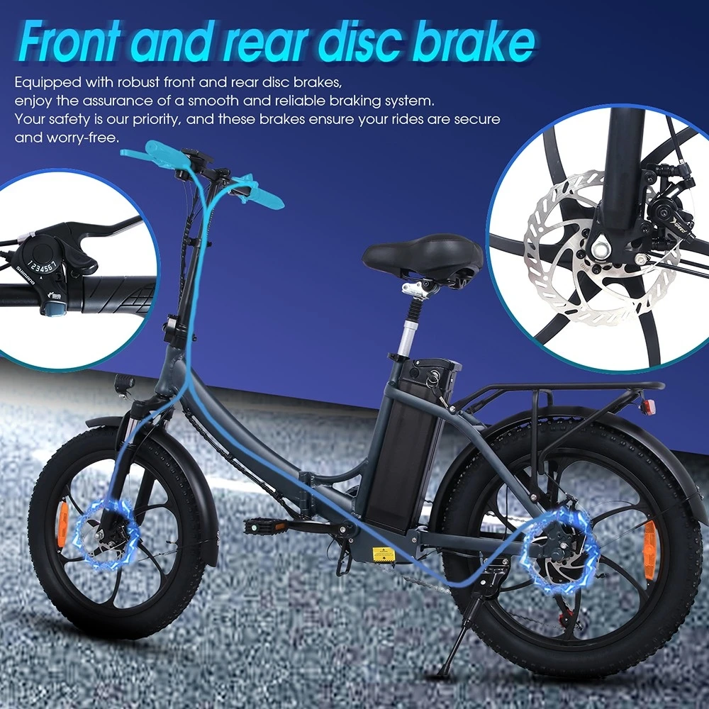OT16 20*3.0 inch Tires Electric Bike, 350W Motor 48V15Ah Battery 25km/h Max Speed Disc Brakes - Grey