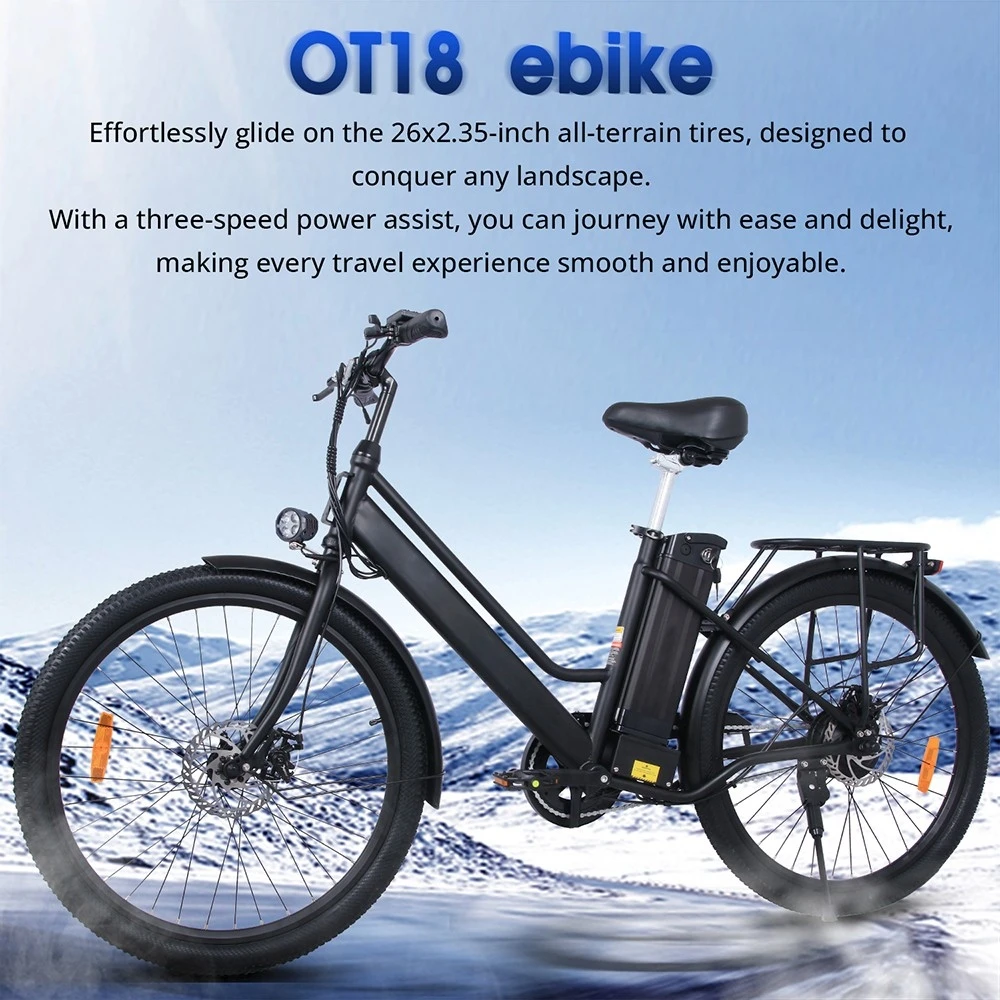 OT18 Electric Bike, 26*2.35 inch Tires 350W Motor 36V14.4Ah Battery 25km/h Max Speed - Black