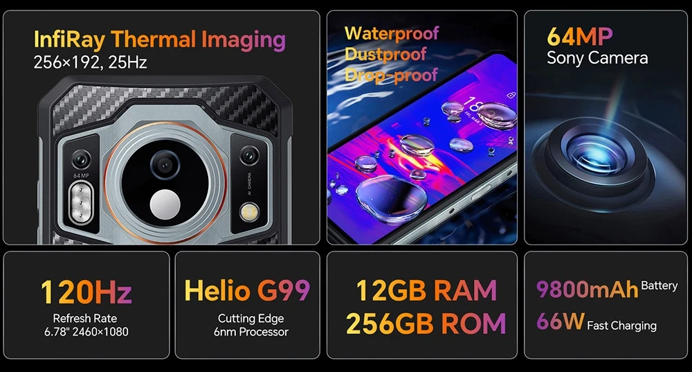 Oukitel WP21 Ultra Thermal Imaging Rugged Smartphone, 12GB+256GB, 20MP Front Camera+64MP Rear Camera, 9800mAh Battery, 66W Fast Charging, 6.78 inch FHD+ Display, Android 12, Fingerprint Unlock